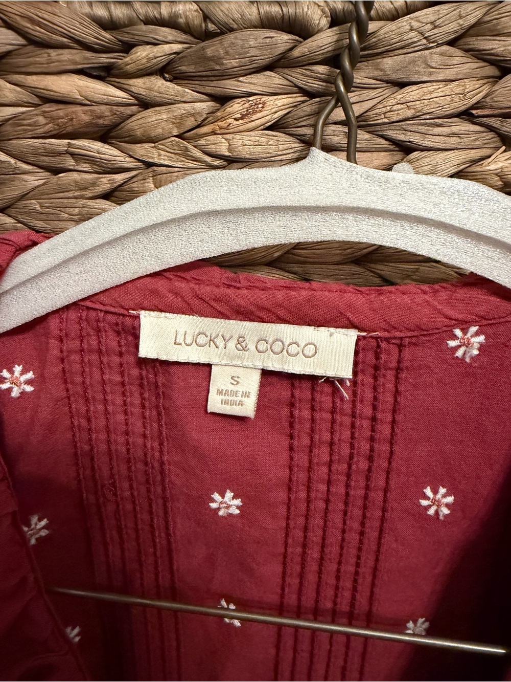 Embroidered Ruffle-Front Blouse in Rose-Red - Picture 2 of 3
